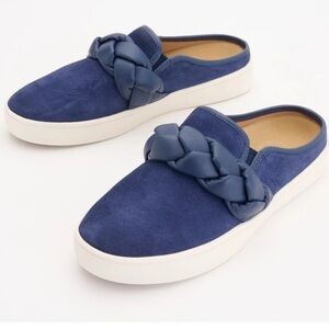 Revitalign Slip On Leather Navy Blue Orthotic Slide Braded Shoes Women Sz 8.5 B